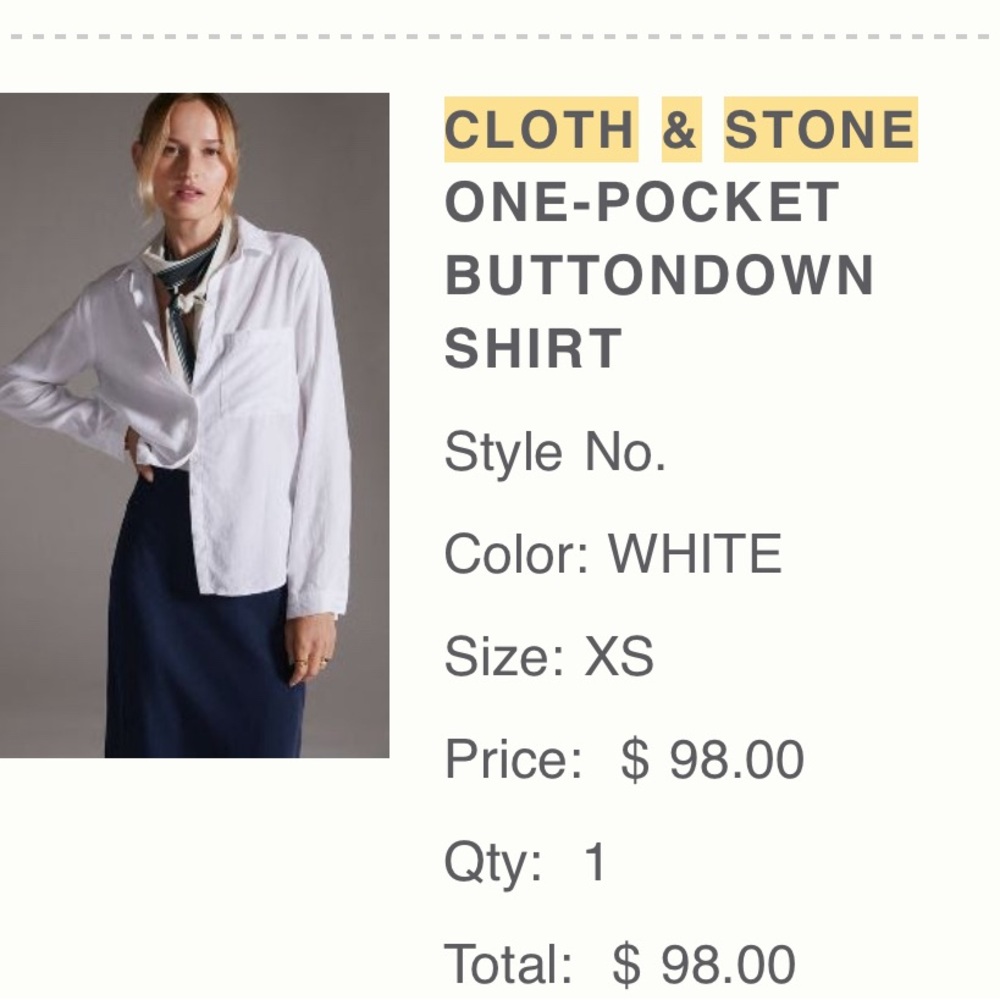 NWT Anthropologie Cloth & Stone White Button Down XS